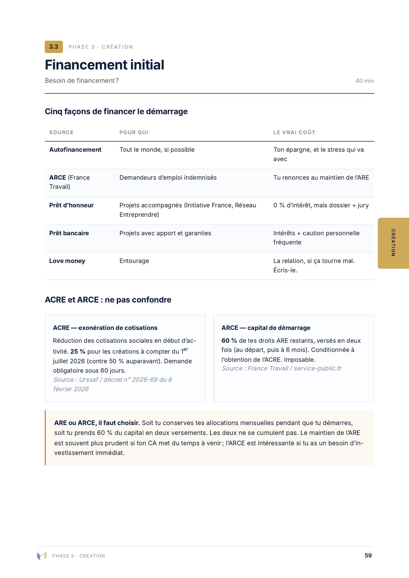 Page « Financement initial »