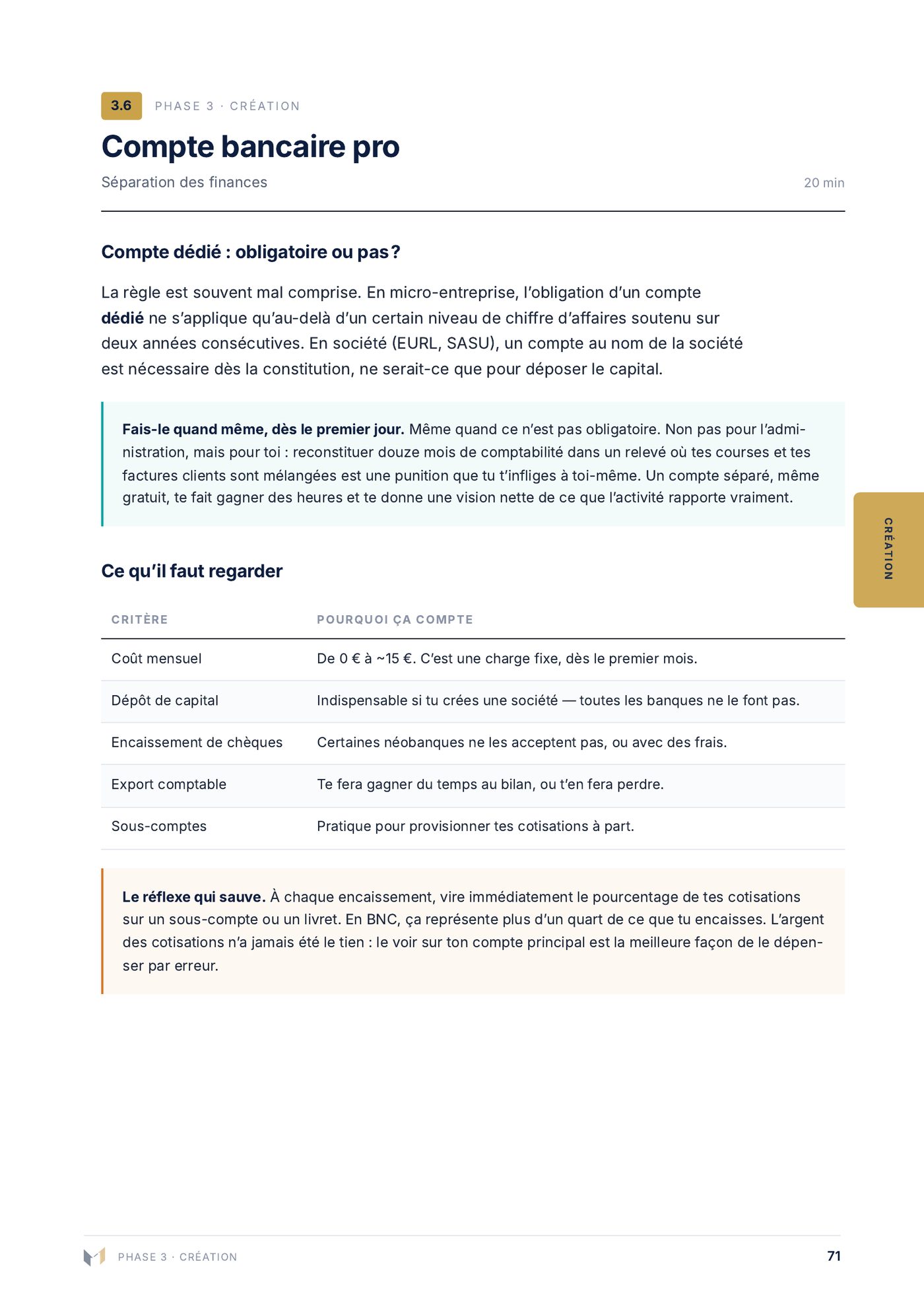 Page « Compte bancaire pro »
