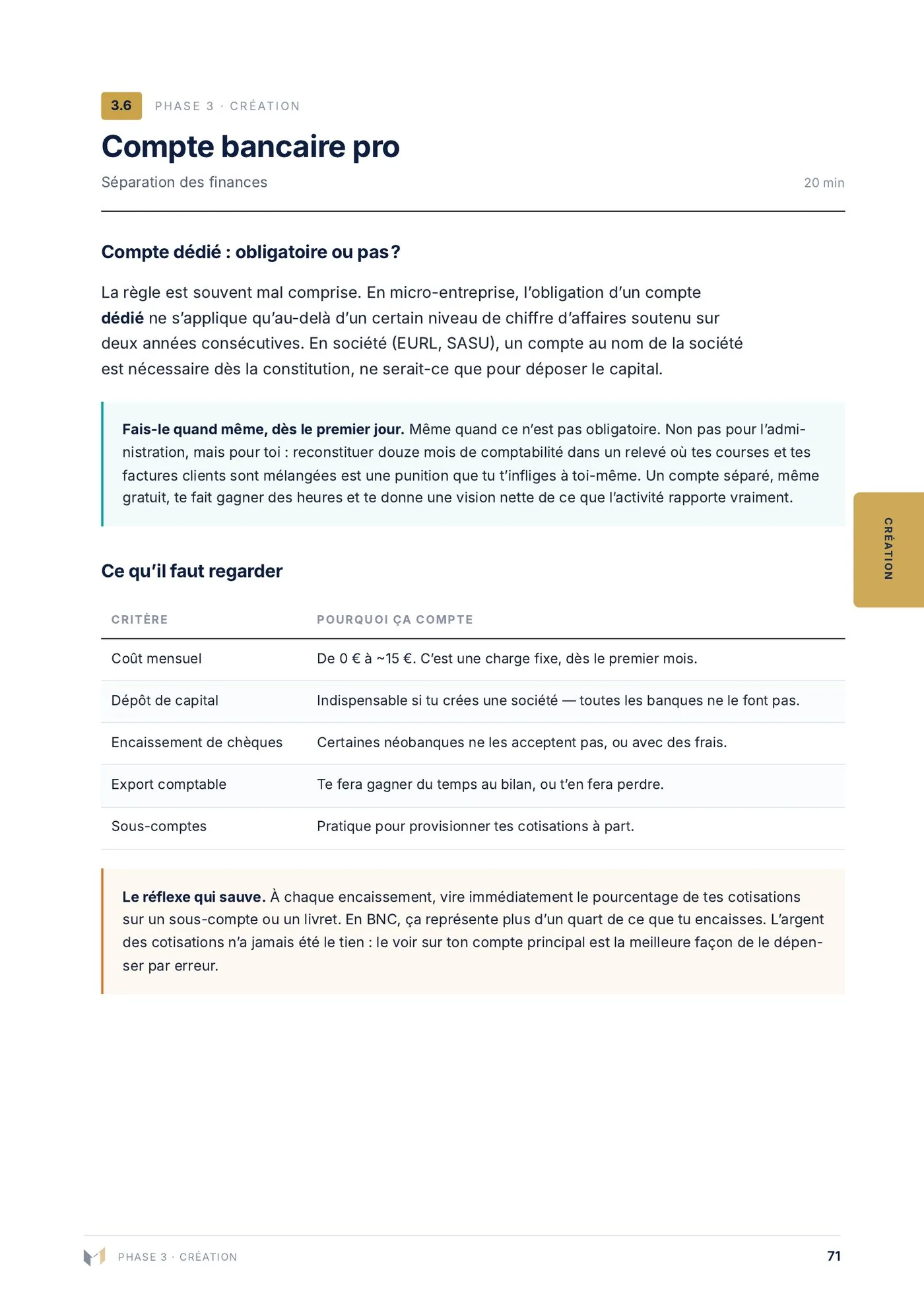 Page « Compte bancaire pro »